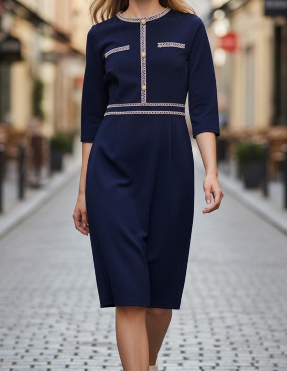 Vfshow Vfemage XXL Navy Blue Embellished Sheath Cocktail Dress 3/4 Sleeves